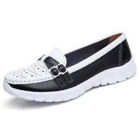 Women Genuine Leather Flats Moccasin Loafers Slip On Hollow EVA Shoes