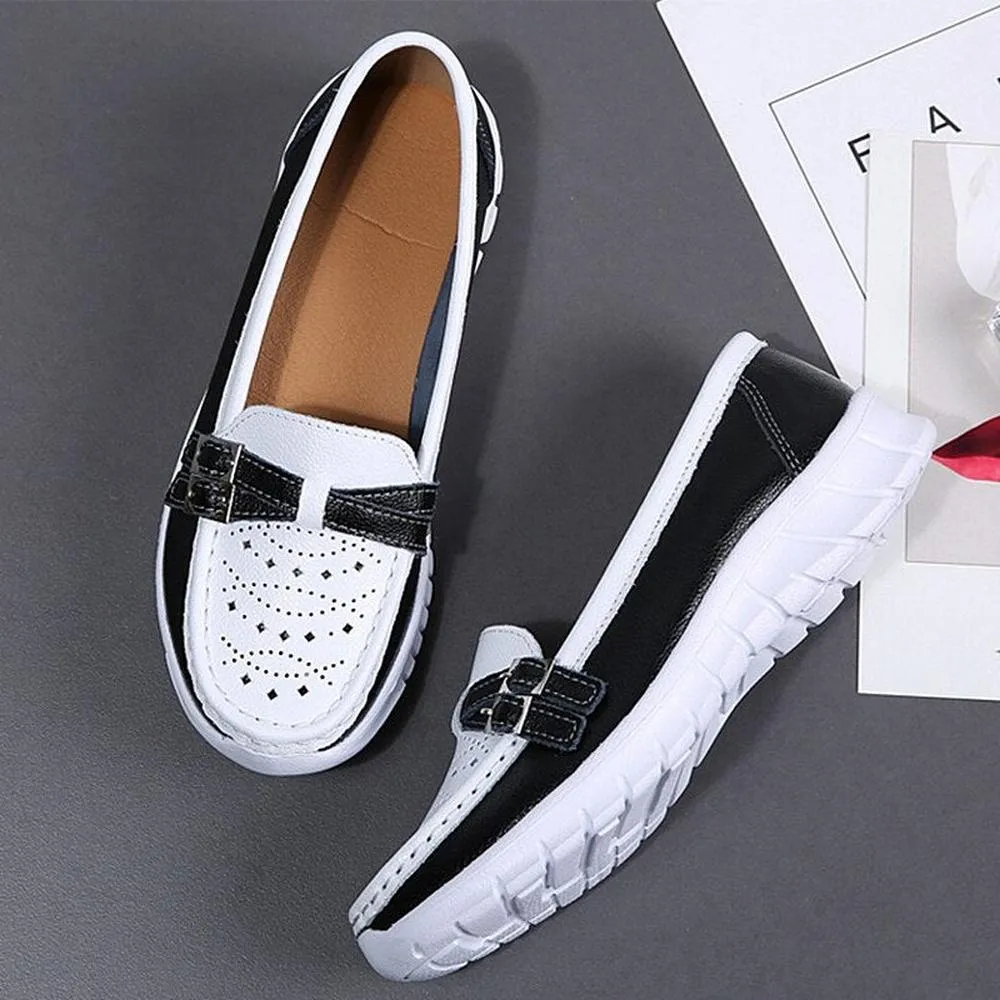 Women Genuine Leather Flats Moccasin Loafers Slip On Hollow EVA Shoes