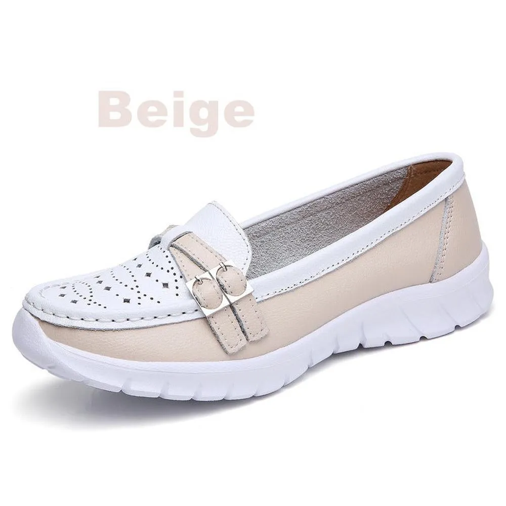 Women Genuine Leather Flats Moccasin Loafers Slip On Hollow EVA Shoes