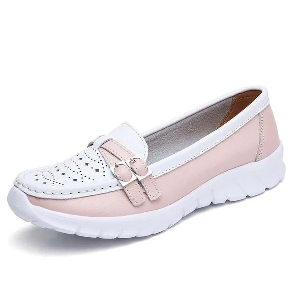 Women Genuine Leather Flats Moccasin Loafers Slip On Hollow EVA Shoes