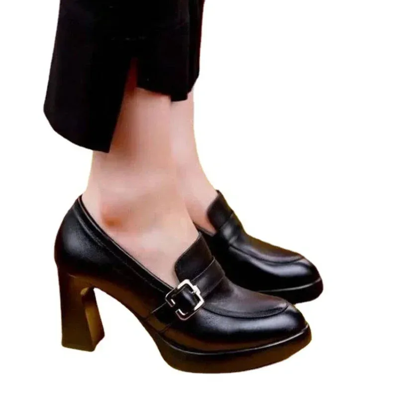Women High Heels Shoes Pointed Toe Thick Heel Soft Sexy Pu Leather Slip on