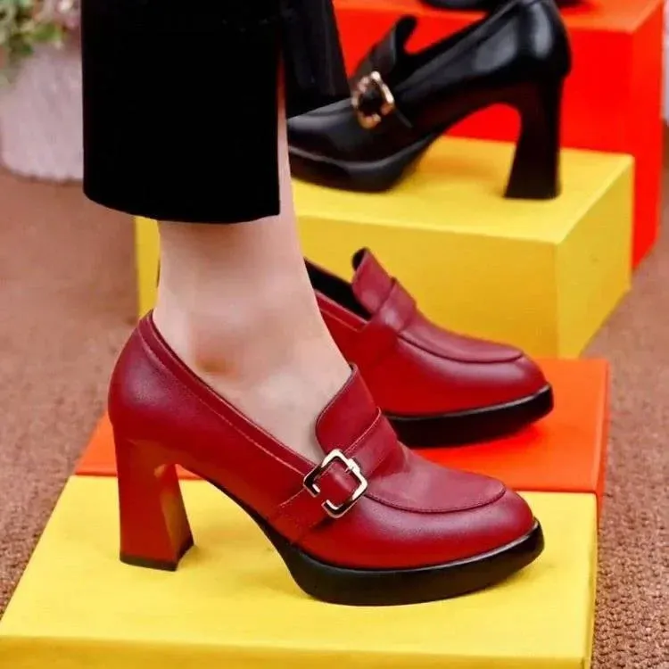 Women High Heels Shoes Pointed Toe Thick Heel Soft Sexy Pu Leather Slip on